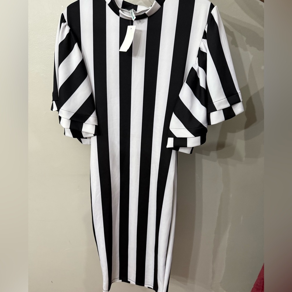 Love Black and White Striped Midi Dress